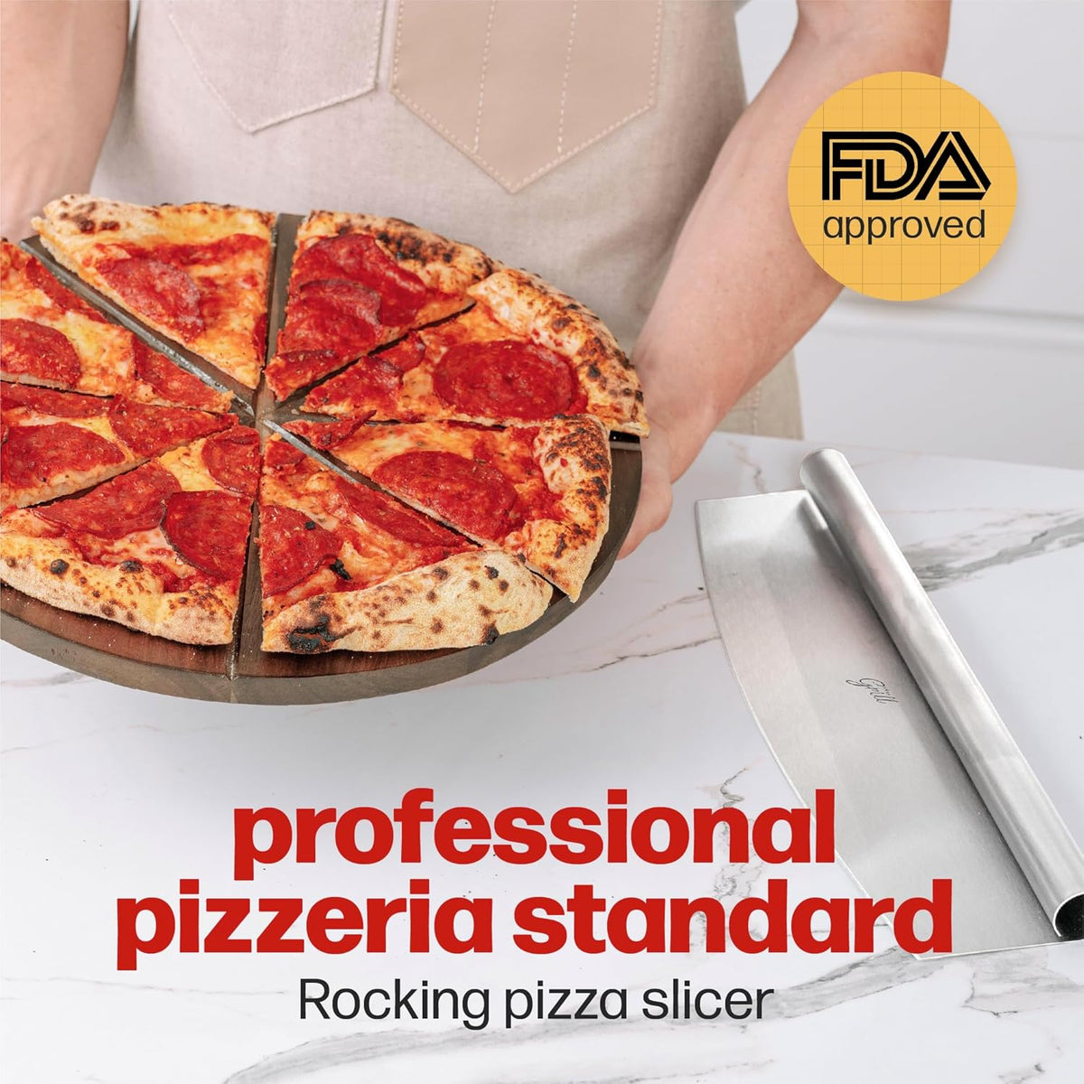 Pizza Cutter Rocker Blade By Hans Grill 14" Large Pizza Slicer Sharp | Stainless Steel Rocking Pizza Knife Cutter | Professional Nonstick Pizza Cutter Rocker Knife With Safety Cover | Dishwasher Safe