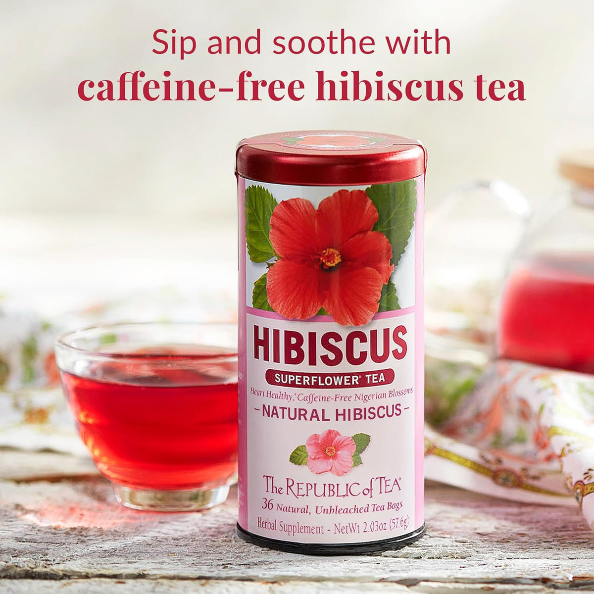 The Republic of Tea - Natural Hibiscus SuperFlower Tea (36 Tea Bags)