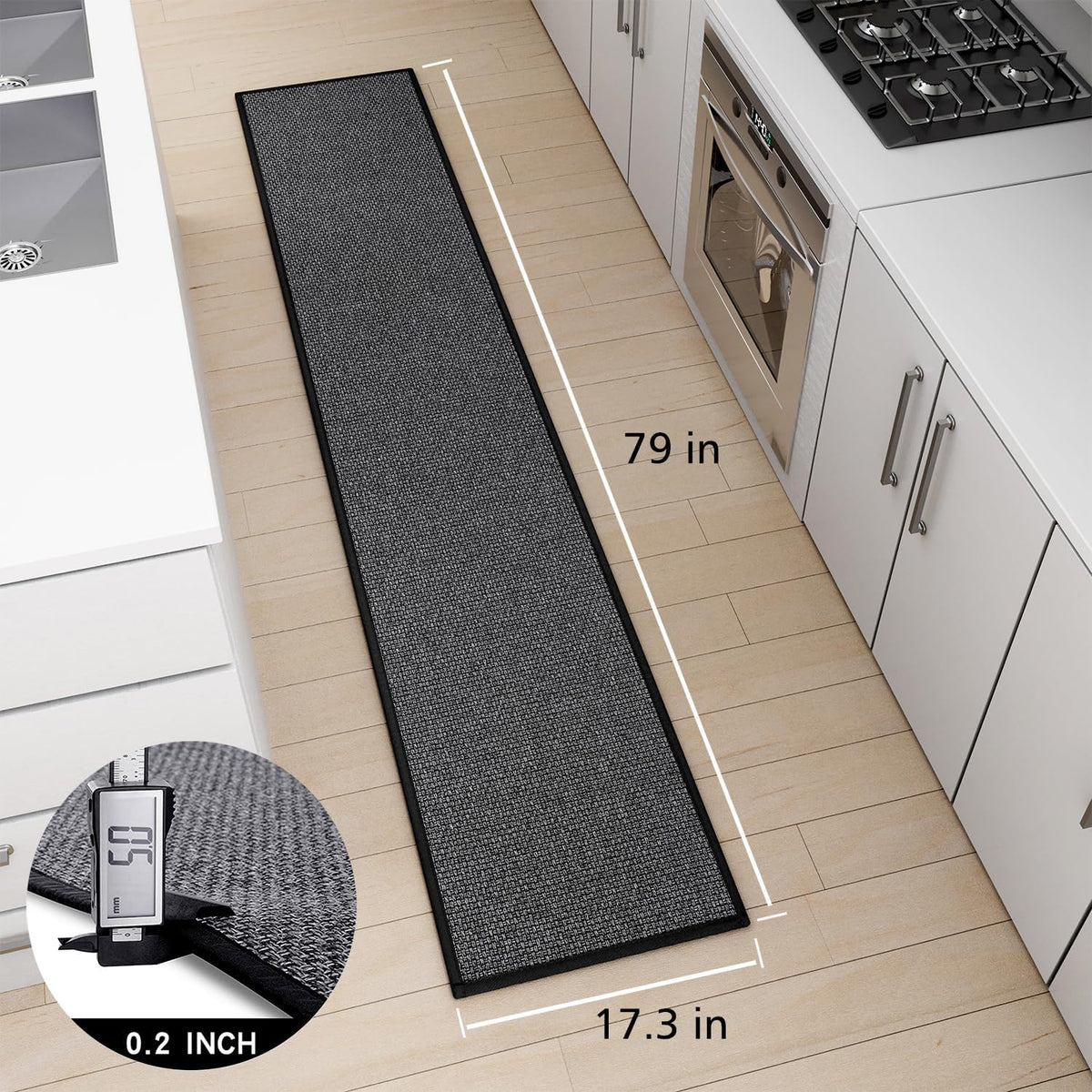 Kitchen Mat 1 PCS, Cushioned Non Slip Rugs for Kitchen Floor, Absorbent Runner Comfort Standing Mats Washable for Kitchen, Office, Home (Black, 17.3"x79")
