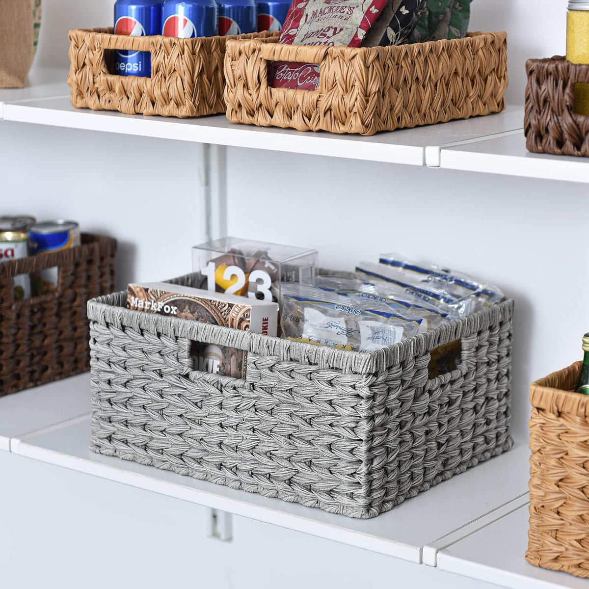 GRANNY SAYS Large Wicker Basket for Storage, Waterproof Baskets for Shelves, Storage Baskets with Handles, Grey Basket for Storage, 1-Pack