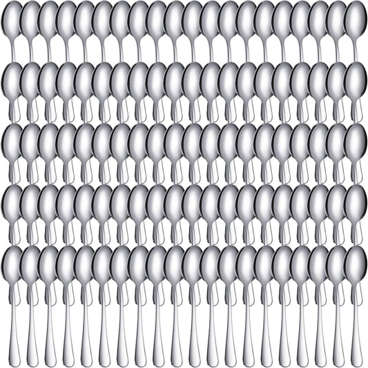 100 Pcs Demitasse Espresso Spoons Stainless Steel Bulk, 4.33'' Small Mini Coffee Tasting Dessert Spoons for Kitchen Dessert, Tea, Appetizer, 1.18'' Wide(Classic Style,Silver)