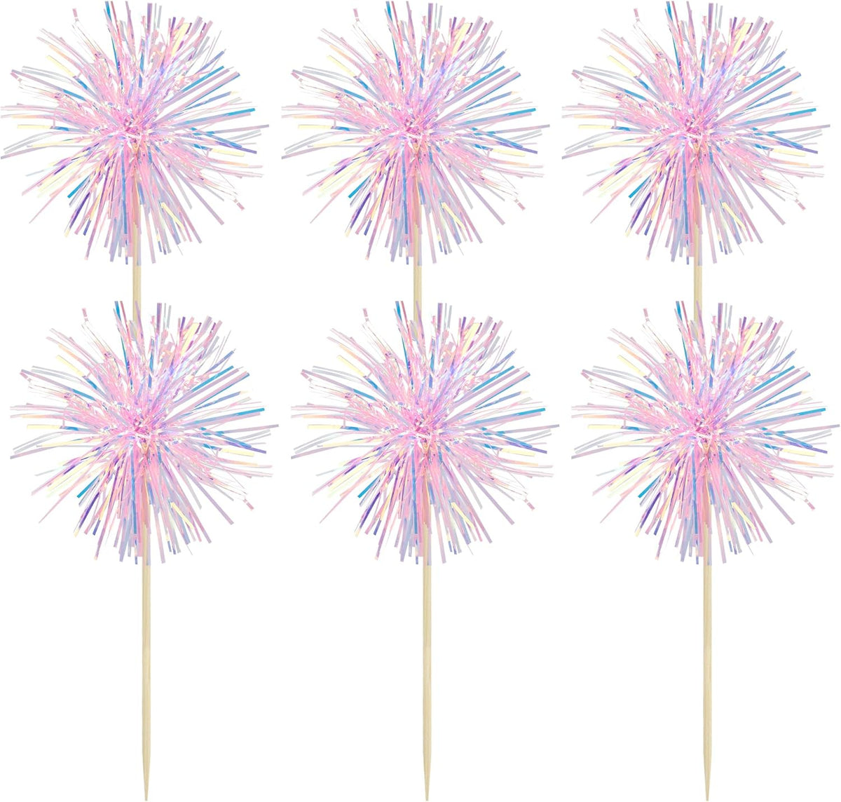 Gyufise 30Pcs Foil Firework Cupcake Toppers Sparkle Tinsel Cake Toppers Tinsel Drink Cake Decoration Cocktail Picks for Birthday Wedding Graduation Party Supplies Laser Pink