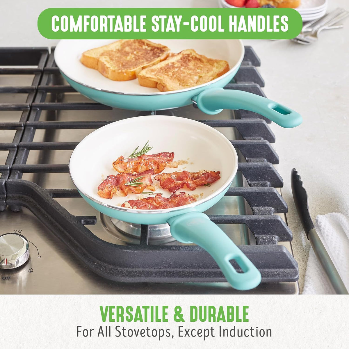 GreenLife Soft Grip 16 Piece Cookware Set, Non-Toxic PFAS-Free Ceramic Nonstick, Pots, Frying, Sauce, Saute, Glass Lids, Stay-Cool Handles, Wobble Free Bases, Dishwasher & Oven Safe, Turquoise