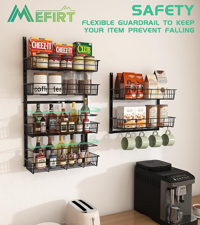 10-Tier Over The Door Pantry Organizer, Pantry Organization and Storage, Black Metal Hanging Adjustable Basket, Wall Spice Rack Seasoning Shelves, Home & Kitchen Essentials
