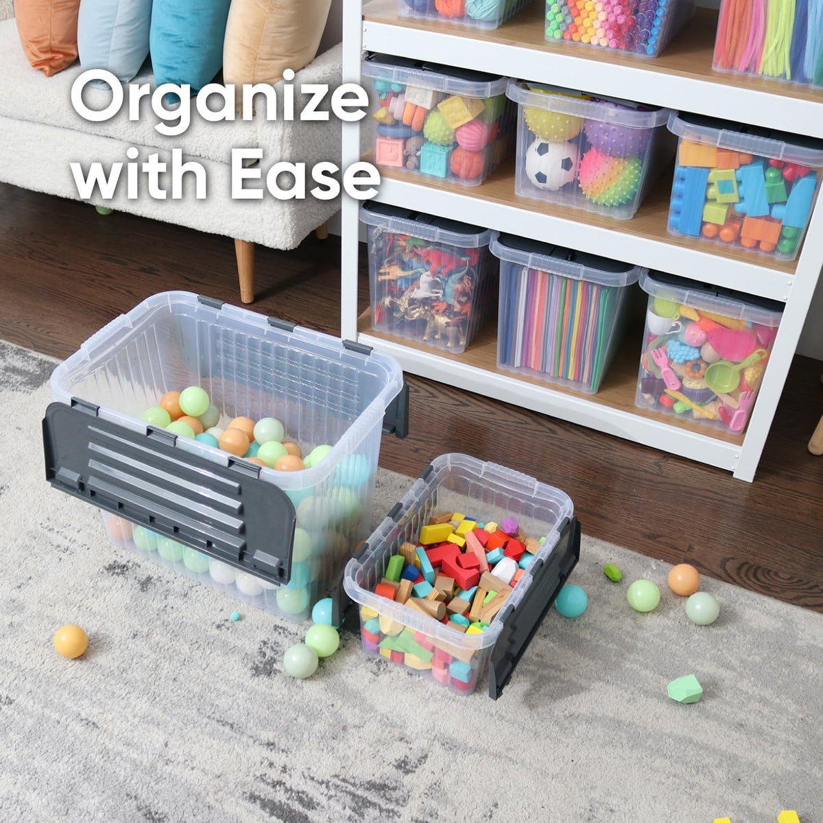 Superio Storage Bins with Lids, Clear Plastic Containers for Organizing, Stackable Totes, BPA Free, Odor Free, Organizer Boxes for Home, and Dorm (2 Pack, 15"x10"x10.25")