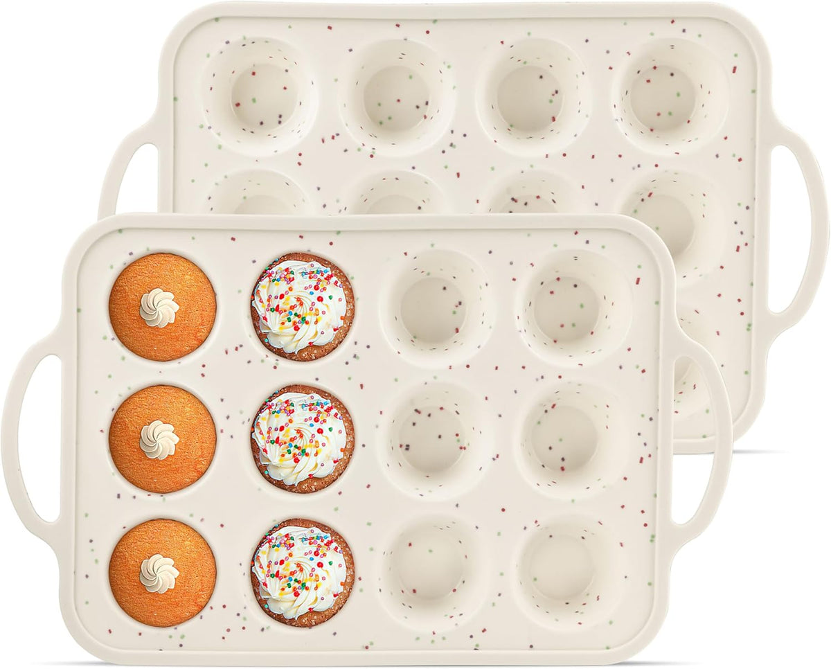 2Pack Mini Muffin Pan For Baking With Metal Reinforced Frame, 12 Cup Silicone Nonstick Cupcake Pan, BPA Free Silicone Mini Muffin Pan, Cupcake Baking Pan Molds for Oven