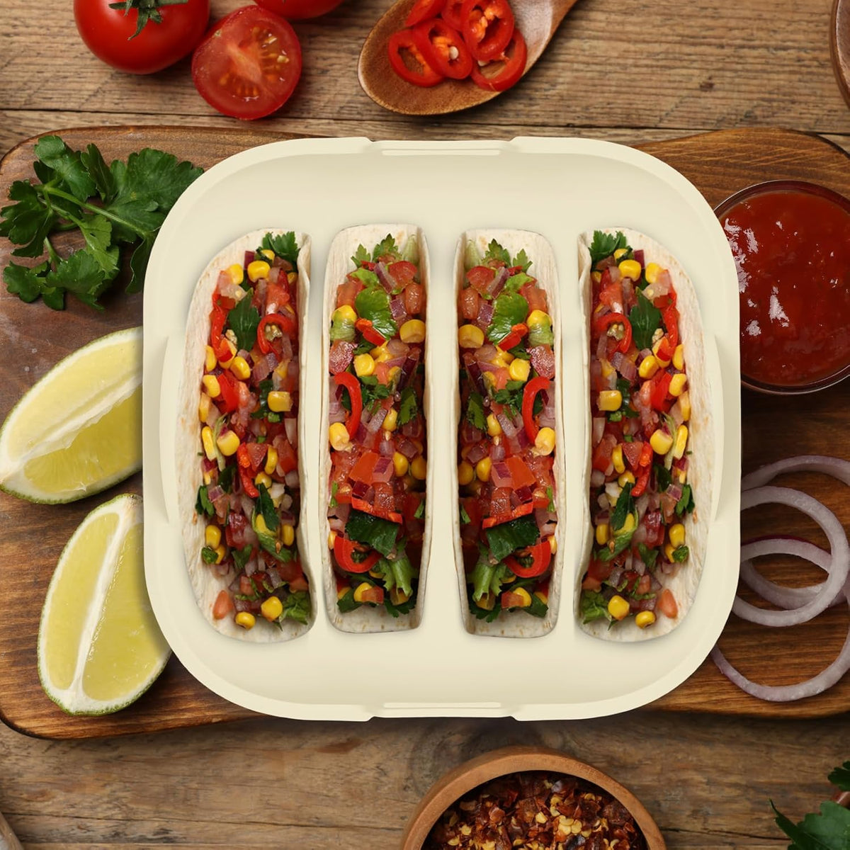 Remerry Silicone Taco Holder Plates Set of 2 Colorful Reusable Taco Holder with 4-Shell Slots for Hard/Soft Serving Plates Dishwasher Microwave Family Dinner Tortillas Party Serving (Green, White)