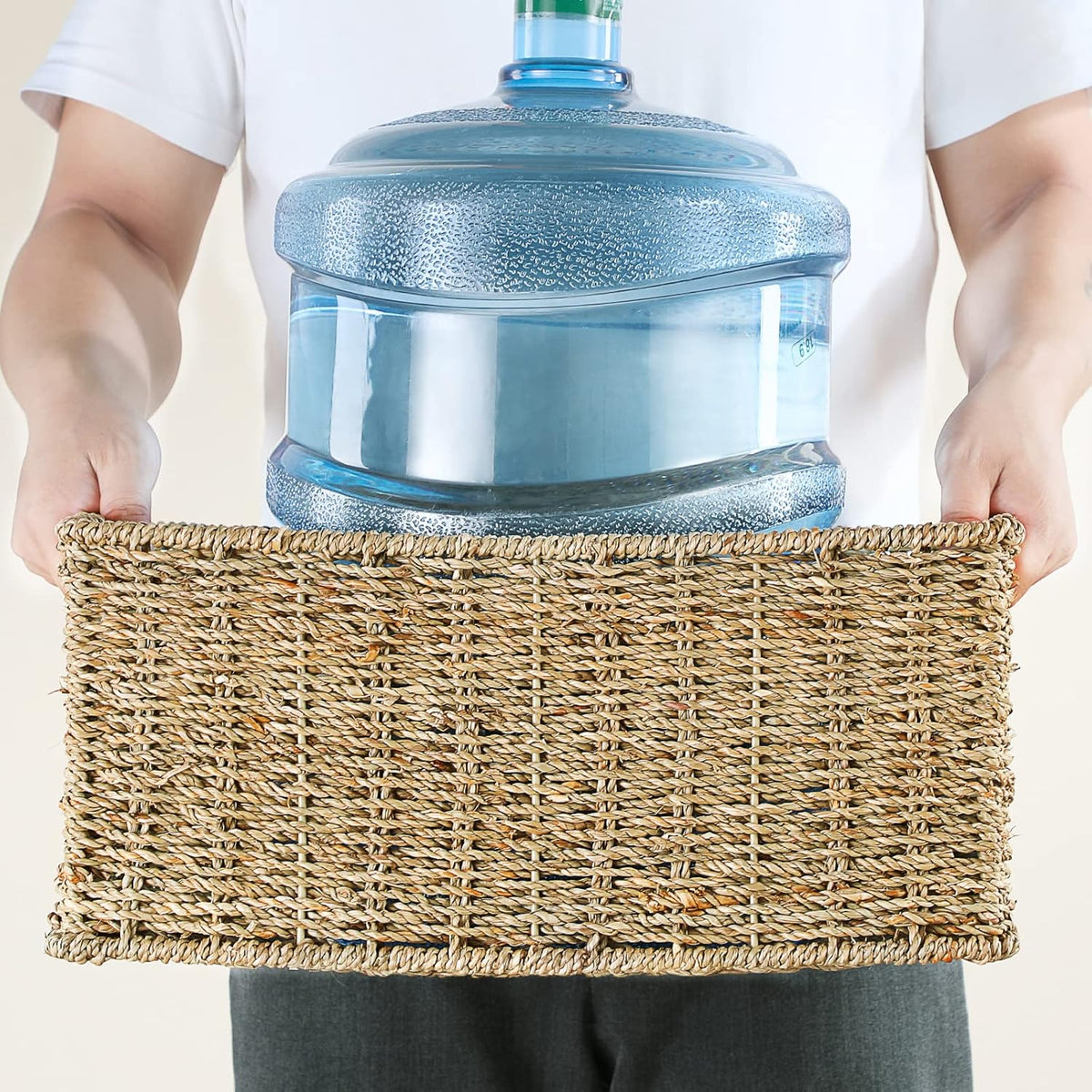 HOONEX Large Wicker Baskets for Storage, Seagrass Baskets with Dual Handles, Woven Baskets for Storage, Set of 3, Natural