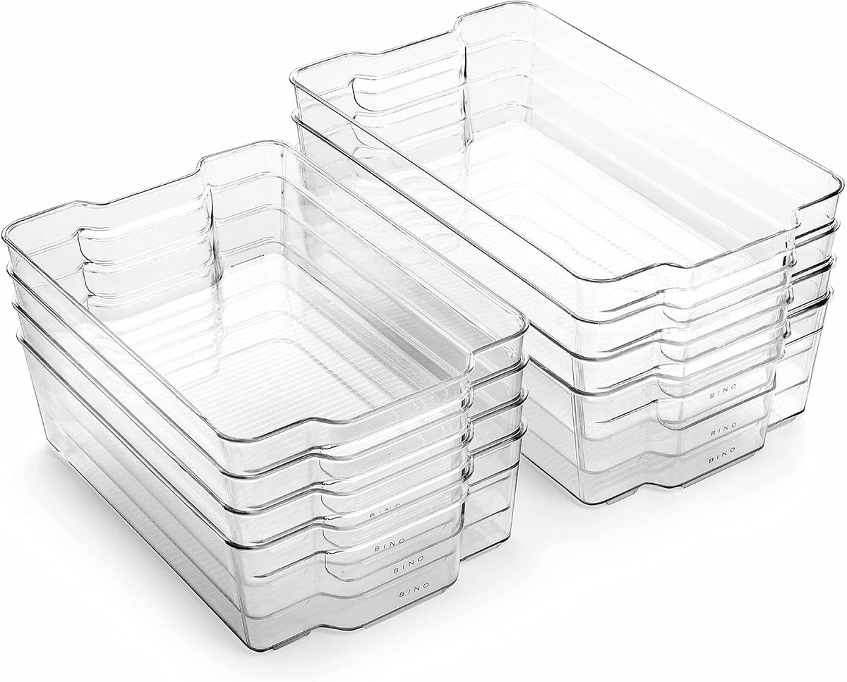 BINO Stackable Multi-Use Storage Organizer Bins, Plastic , BPA-Free, THE STACKER COLLECTION For Pantry / Home Organization, Fridge / Freezer Organizer - 8 Pack