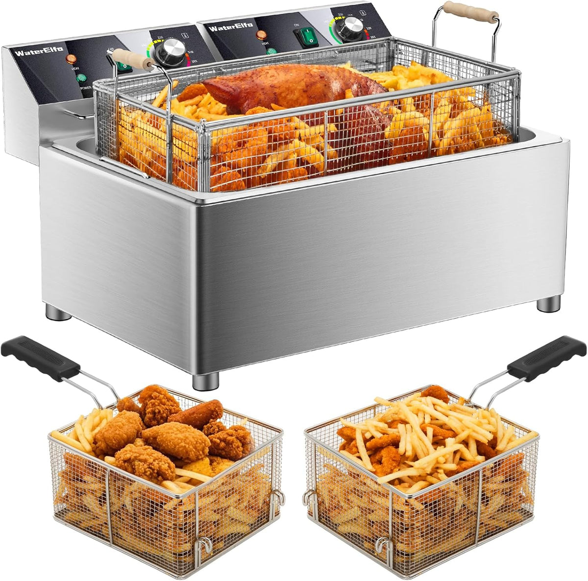 electric turkey fryer Commercial deep fryer with basket 3600W27.4QT with timer26L deepen deep fryer Variable twin cylinder 13.7QT*2 Rapid heating