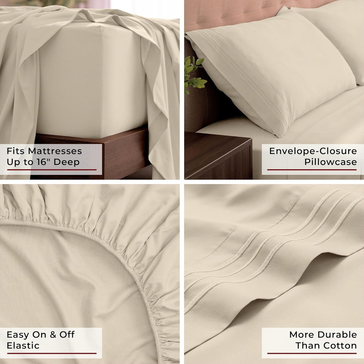 Mellanni California King Sheets Set - 4 PC Iconic Collection Bedding - Hotel Luxury, Extra Soft, Cooling Bed Sheets - Wrinkle, Fade, Stain Resistant (Cal King, Beige)