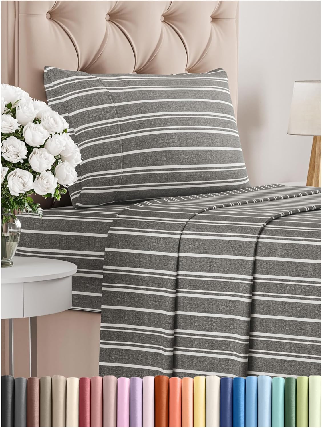 Twin XL Size 3 Piece Sheet Set - Comfy Breathable & Cooling Bed Sheets Set - Hotel Luxury Bedding for Women, Men, Kids, Teens, Boys & Girls - Deep Pockets and Wrinkle Free - Oeko-Tex - Grey Stripes 3