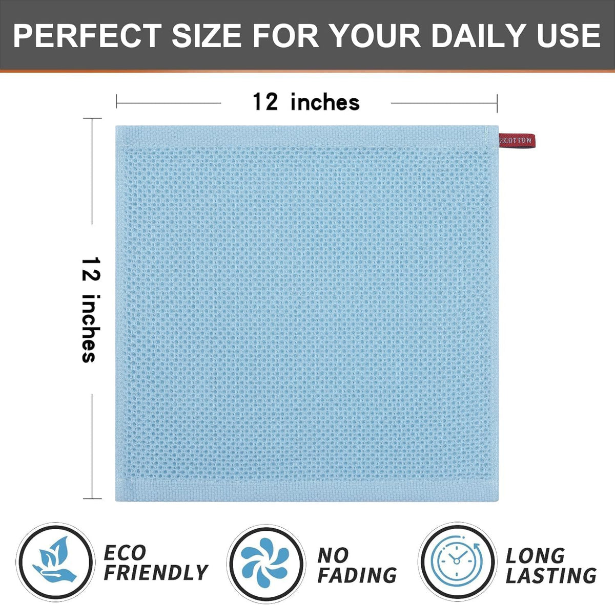 Kitinjoy 100% Cotton Kitchen Dish Cloths (12 X 12 Inches, Sky Blue),8 Pack Waffle Weave Ultra Soft Absorbent Dish Towels for Drying Dishes Quick Drying Kitchen Towels Dish Rags