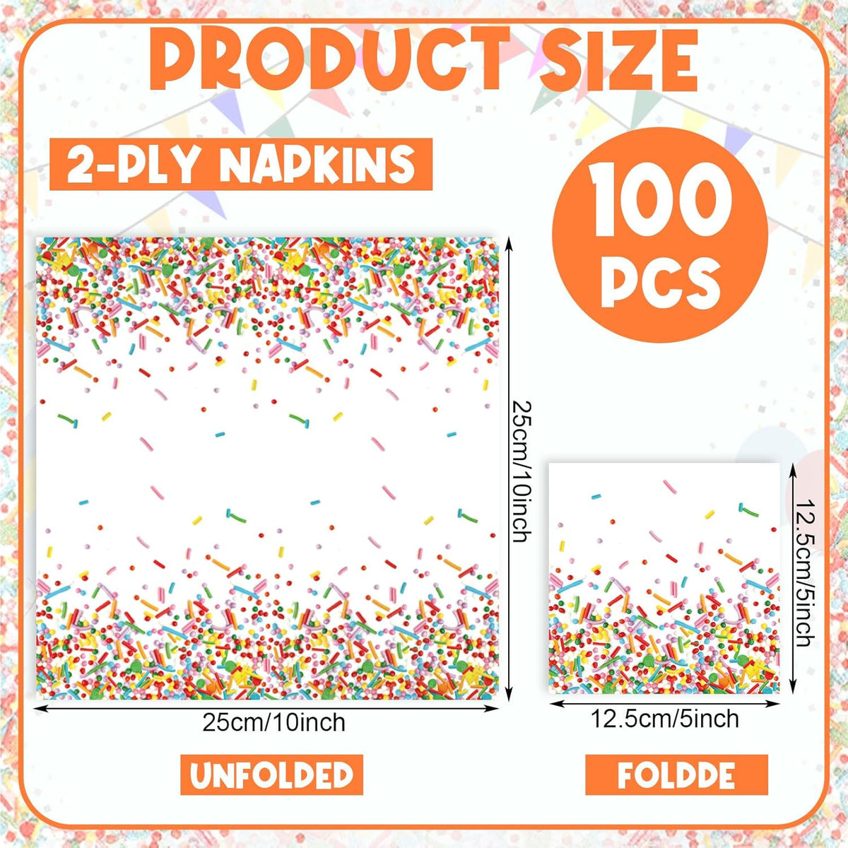 100 Pcs Sprinkles Napkins 2 Ply Disposable Paper Napkins for Baby Shower Birthday Party Theme Table Decor Supplies(White,Confetti)