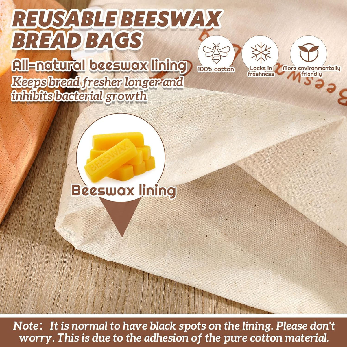 4 Pcs Beeswax Bread Bags for Sourdough Reusable Cotton Bread Storage Bags 13” x 17” Large Container Accessories for Homemade Loaf Keep Fresh Food Storage Gifts