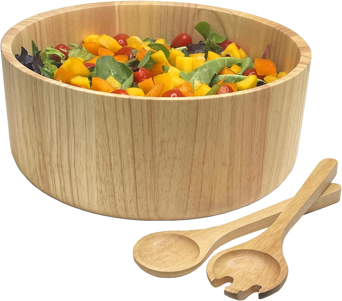 Woodard & Charles Wood 11" x 4 1/2" Salad Serving Bowl Set with Servers, 3 Piece Set