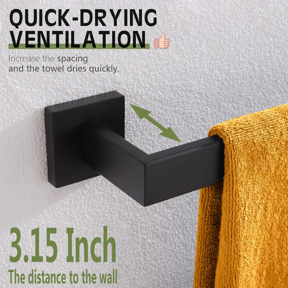 KOKOSIRI 12-Inch Single Towel Bar, Bathroom Kitchen Towel Holder, Wall Mounted SUS304 Stainless Steel Towel Rack, Matte Black, B4003BK-L12