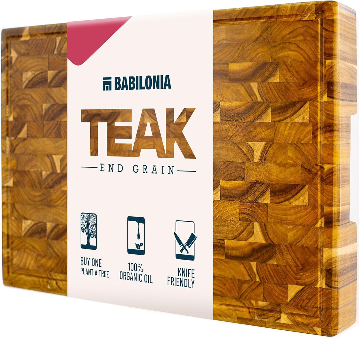 Teak Cutting Board Large (ExtraThick 1.7"). Premium Quality Butcher Block, Charcuterie Board. Heavy Duty End Grain Wood Chopping Board 19.7"L x 12.2"W with Handle (Oil bottle & Plate included)