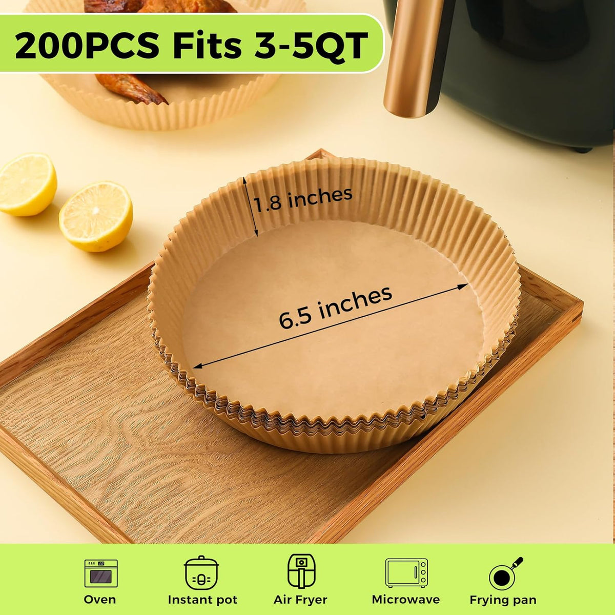 Ctizne Disposable Air Fryer Liners, 200PCS 6.5In Round Parchment Paper Liner for Baking Roasting, Non Stick Oilproof Microwave Oven Air Fryer Accessories