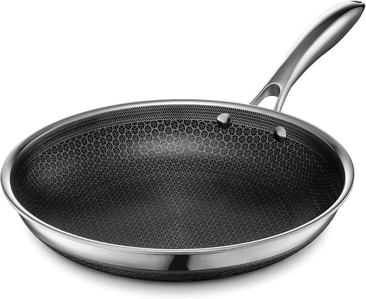 HexClad Hybrid Nonstick 10-Inch Frying Pan, Stay-Cool Handle, Dishwasher-Friendly, Oven-Safe Up to 900°F, Induction Ready, Compatible with All Cooktops