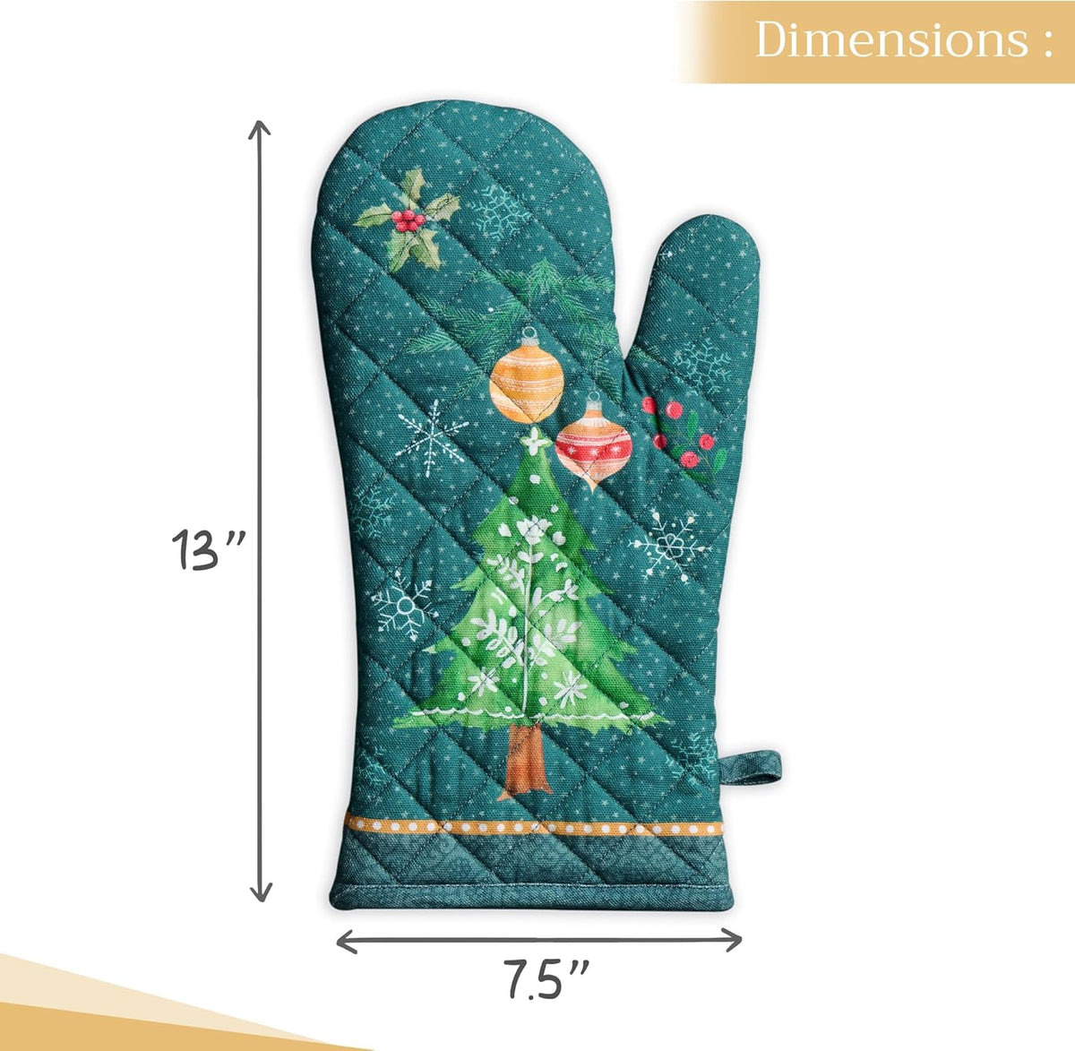 Maison d' Hermine Oven Gloves 100% Cotton Oven Mitt 7" x 13" with Loop Heat Resistant, BBQ, Cooking Gloves, Baking, Grilling, Kitchen, Handling Hot Pans (Pack of 1, Hygge Christmas)