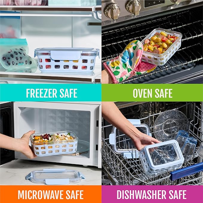Ello Duraglass 3.4 Cup Meal Prep Sets 10Pc, 5 Pack Set- Glass Food Storage Container with Silicone Sleeve and Airtight BPA-Free Plastic Lids, Dishwasher, Microwave, and Freezer Safe, Fruit Salad