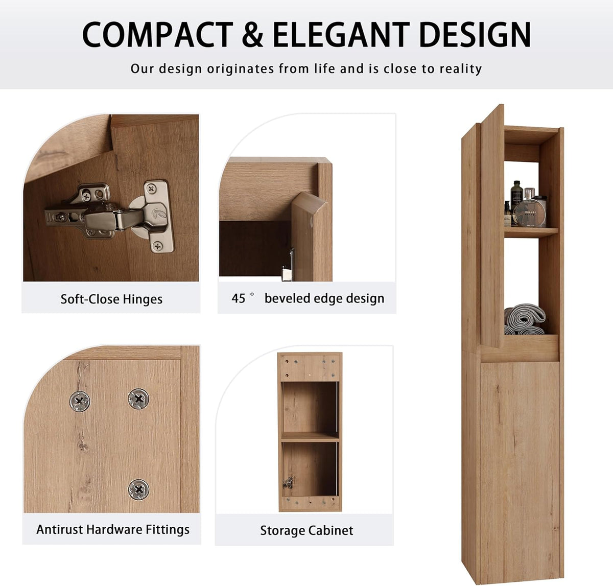 12" Bathroom Cabinet Wall Mounted, Bathroom Medicine Cabinet with 2 Door and 2 Shelf Over The Toilet, Wall Mounted Home Storage Cabinet - Brown