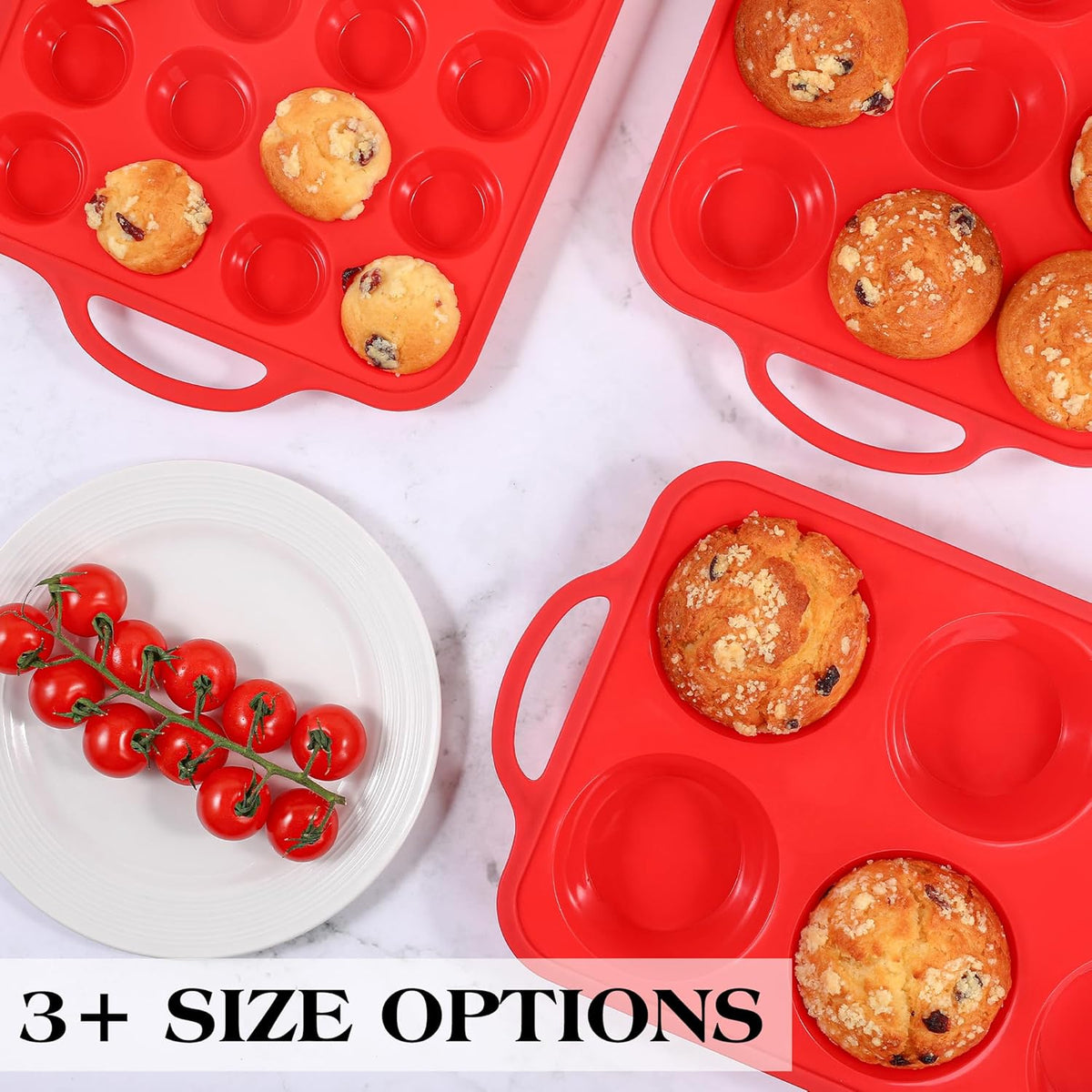 1 Pc Silicone Muffin Pan for Baking with Metal Frame, Nonstick 12 Cup Regular Size Cupcake Pan, Silicone Muffin Tray for Egg Bites (Red)