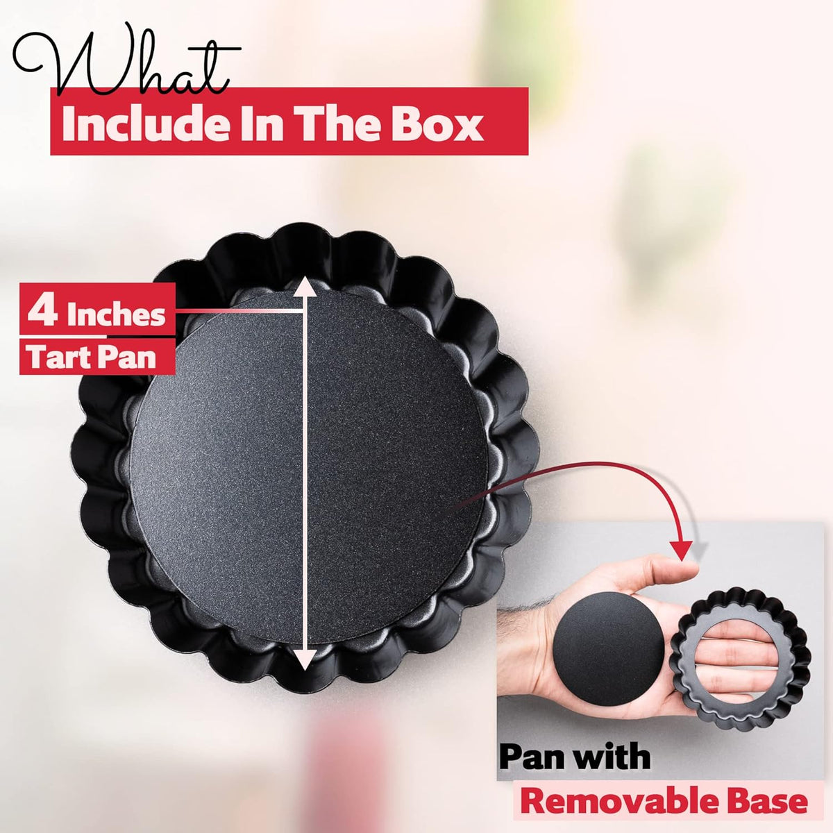 8 Pack Mini Tart Pans 4 Inch with Removable Bottom Round Nonstick Deep Quiche Pan, Heavy Duty Perfect for Baking Fruit Tarts, Quiches & Dessert