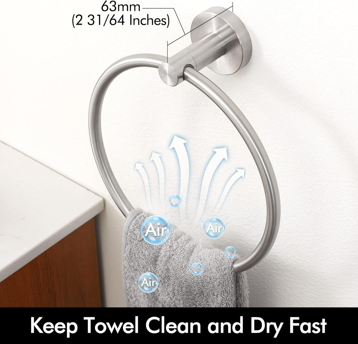 KES Towel Ring for Bathroom, Hand Towel Holder Round Towel Hanger Wall Mount SUS304 Stainless Steel Brushed Finish, A2180DG-2