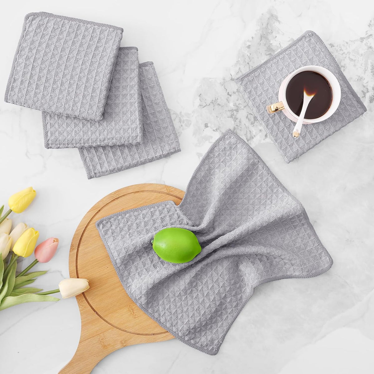 Homaxy Microfiber Waffle Weave Kitchen Dish Cloths, 12 x 12 Inch Ultra Absorbent and Solid Color Dish Towels for Kitchen Fast Drying Dishcloth for Washing Dishes, 12 Pack, Grey