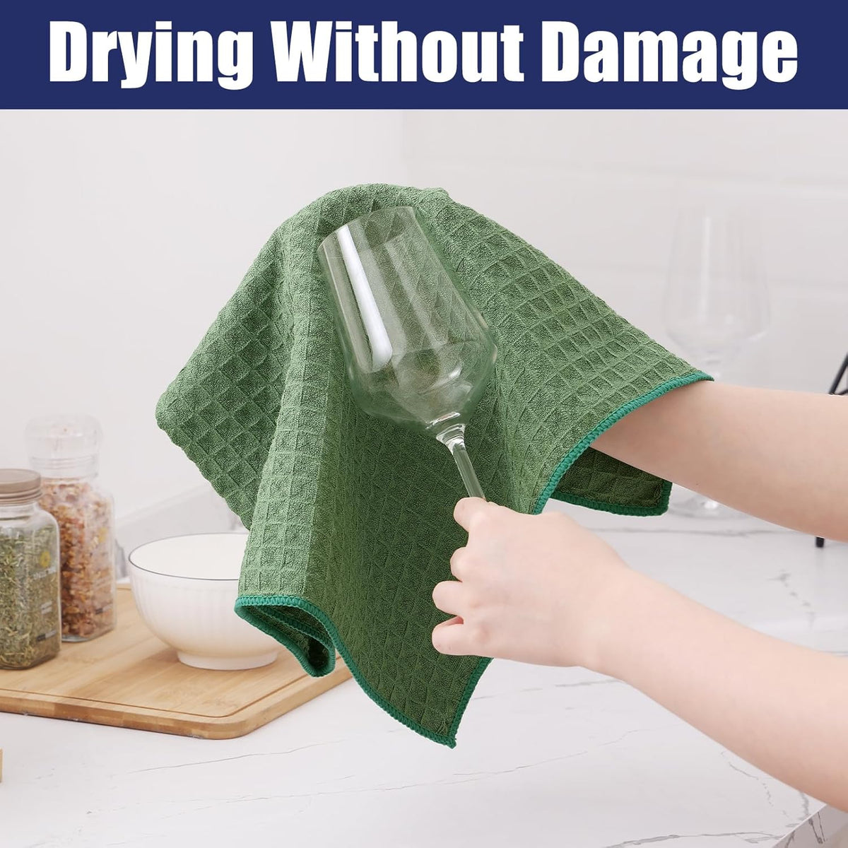 Homaxy Microfiber Waffle Weave Kitchen Dish Cloths, 12 x 12 Inch Ultra Absorbent and Solid Color Dish Towels for Kitchen Fast Drying Dishcloth for Washing Dishes, 8 Pack, Grass Green