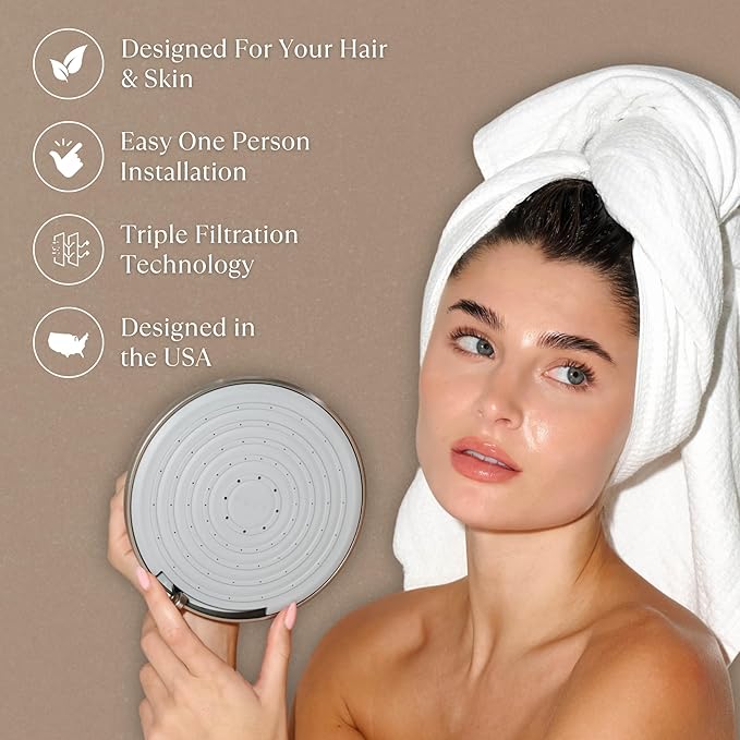 NUUD Filtered Shower Head - Removes Chlorine, Heavy Metals & Contaminants for Healthier Scalp Skin & Hair | Protects Colored Hair & Soothes Dry Skin - High Pressure Shower Head Filter - Brushed Nickel
