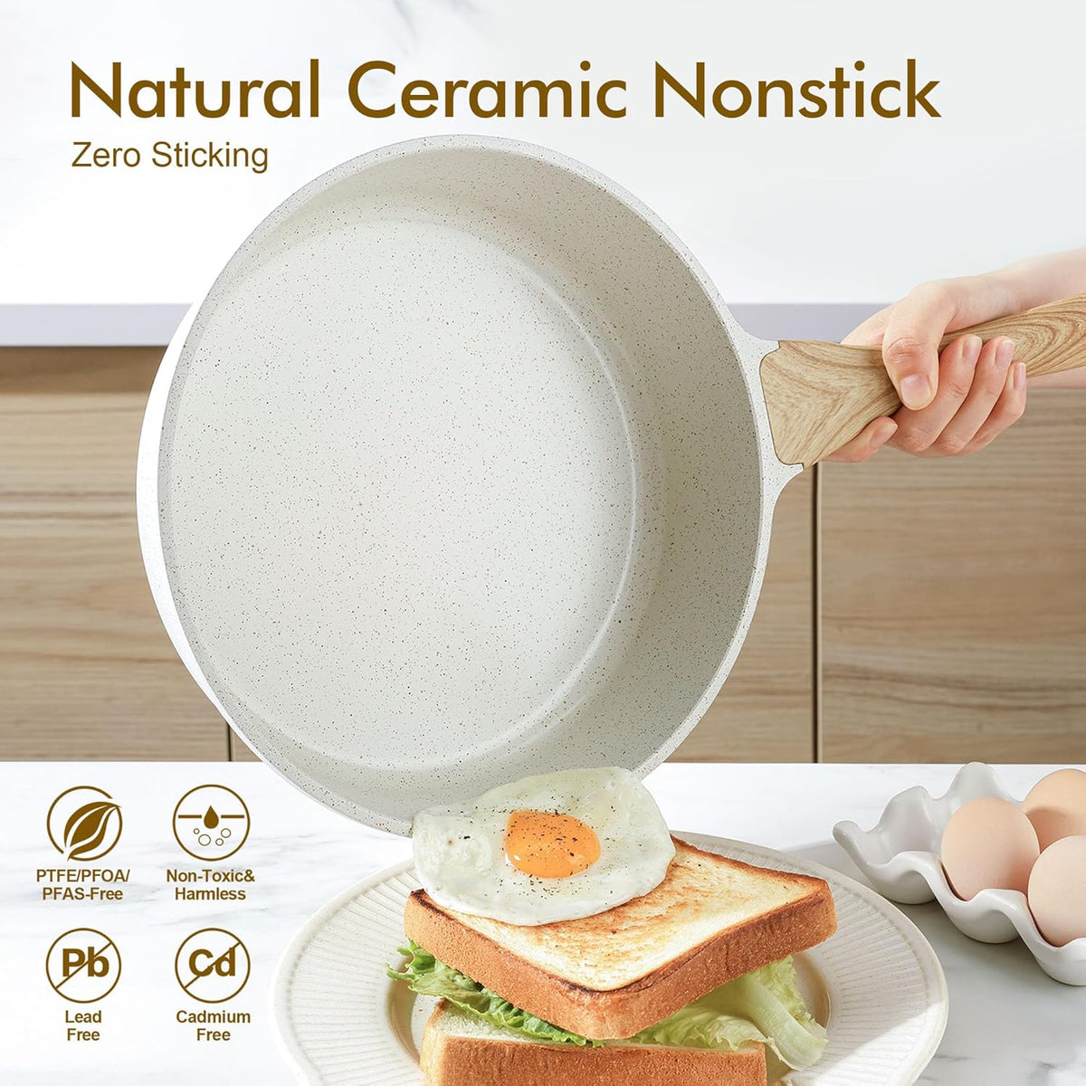 SENSARTE Nonstick Ceramic Sauté Pan 11-Inch/4.3QT, Non-toxic Deep Frying Pan Skillet with Lid, Healthy Jumbo Cooker, Stay Cool Handle, Induction Compatible, PFOA & PFAS Free