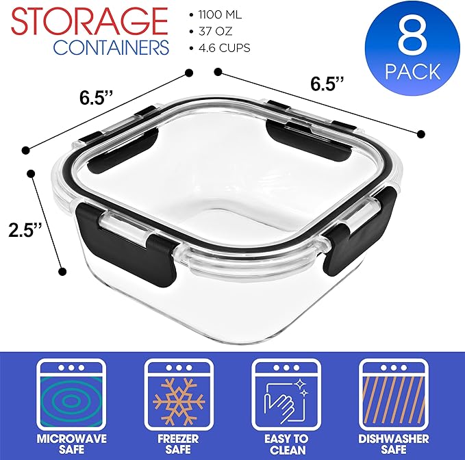 Sorbus Glass Meal Prep Containers, Dishwasher and Oven Safe Reusable Meal Prep Containers, Freezer Safe Glass Food Storage Containers with Airtight Lids