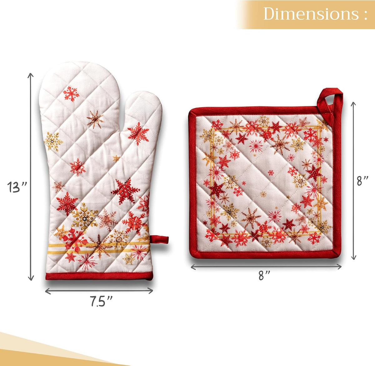 Maison d' Hermine 100% Cotton Oven Mitt & Pot Holder Set (7.5"x13" & 8"x8") Heat Resistant BBQ Cooking Gloves with Loop, Baking, Grilling, Kitchen, Handling Hot Pans (Crystal Star)