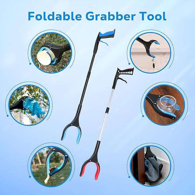 Grabber Reacher Tool - 32” Extra Long Foldable Gripper and Reaching Tool - Heavy Duty Pick Up Stick Grabbers for Seniors, Trash, Surgery Recovery Must Haves Gifts (Black Blue)