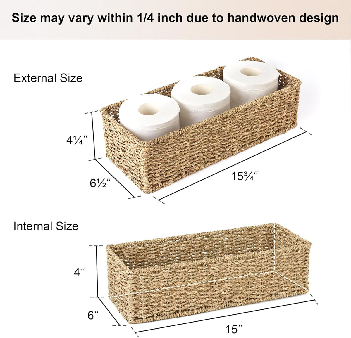 StorageWorks Toilet Tank Basket for Bathroom, Seagrass Storage Baskets for Toilet Tank Top, 2-Pack