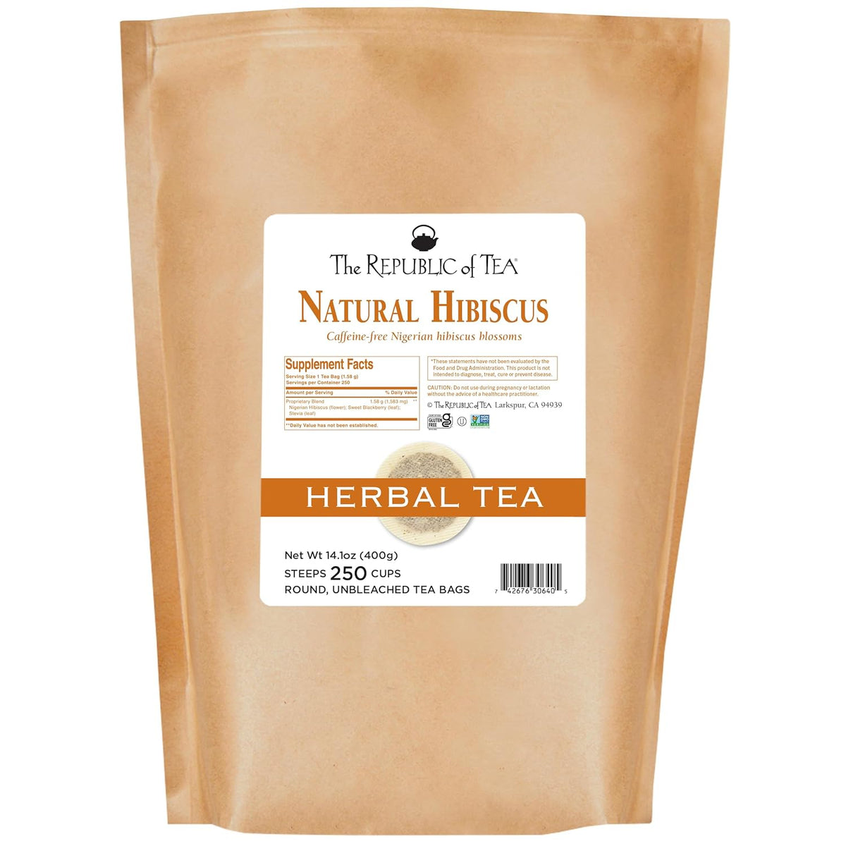 The Republic of Tea Natural Hibiscus Superflower Herbal Tea, 250 Tea Bags, Ruby Red Hibiscus Fine Blend