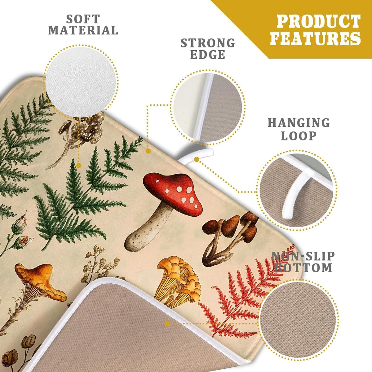 Ferns Leaves Dish Drying Mats Woodland Forest Mushrooms Reversible Drainer Mats 16 X 18 Inch