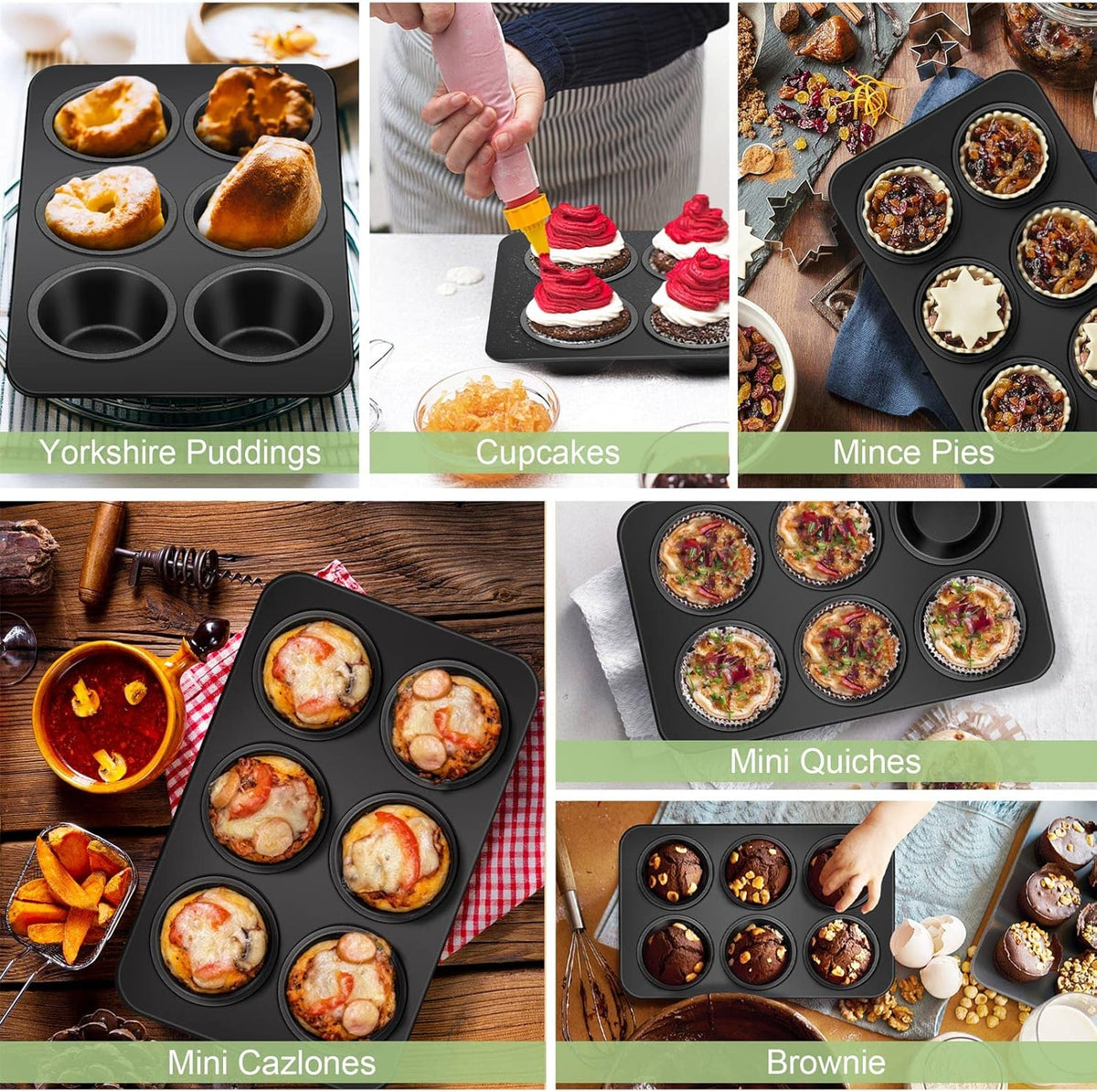TeamFar Muffin Pan, 6 Cup Muffin Tin Cupcake Pan Tray with Nonstick Coating and Stainless Steel Core, for Home/Kitchen Baking, Healthy & Heatproof, Release Easily & Easy Clean, Set of 3
