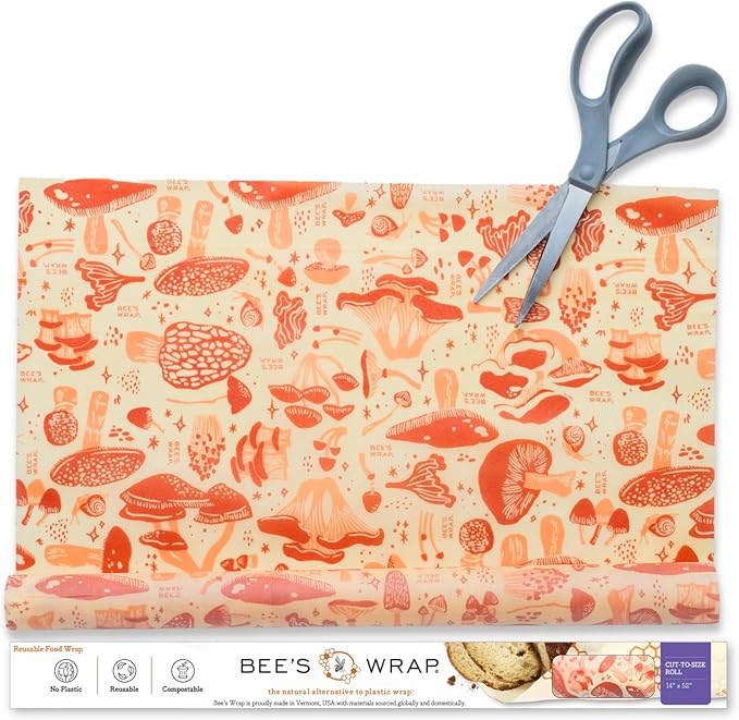 Bee's Wrap Beeswax Wraps for Food - Mushroom Magic Cut to Size 14x52" Wax Paper Roll - Made in USA Reusable Waxed Paper & Bowl Covers - Organic Eco-Friendly Alternative to Aluminum Foil & Plastic Wrap