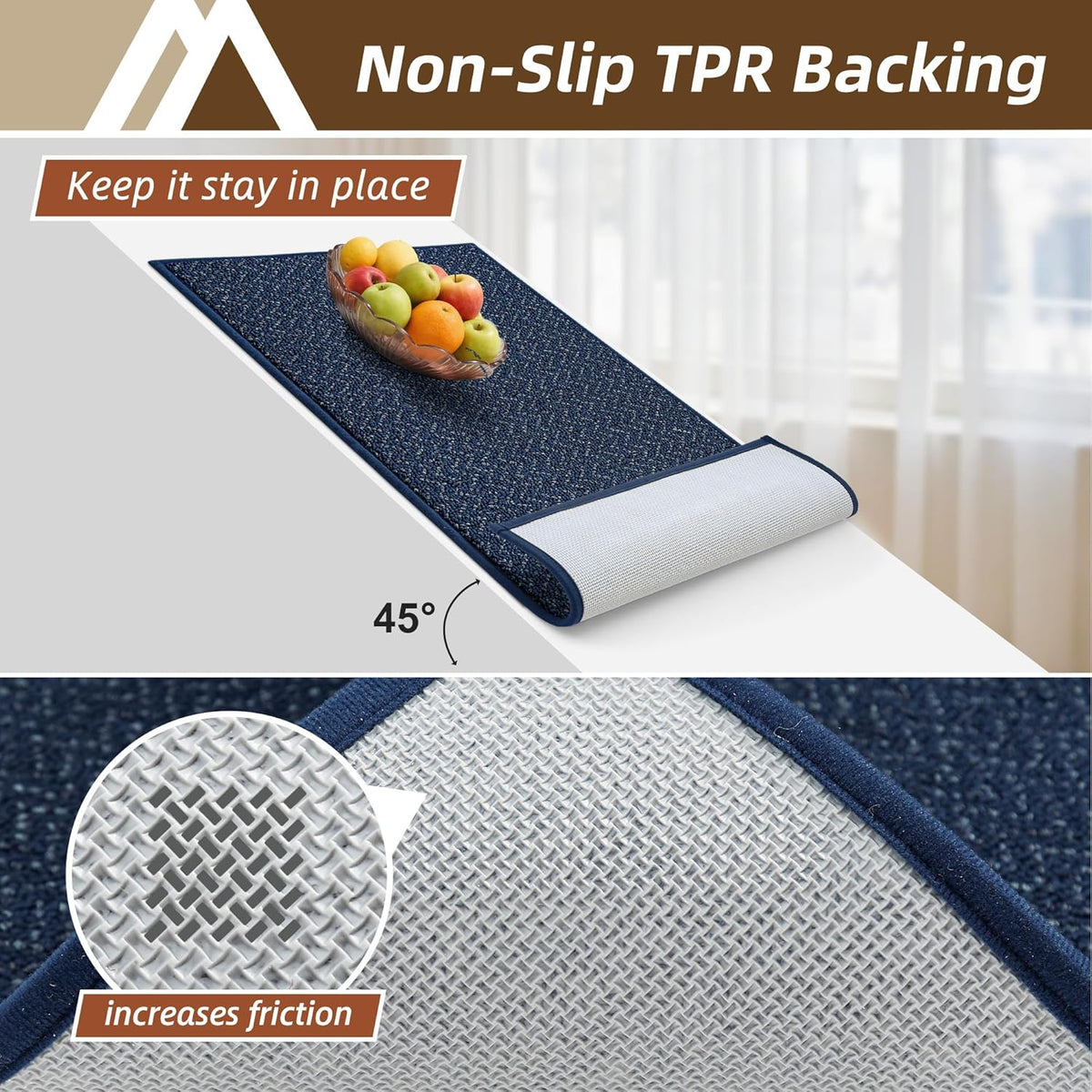 COSY HOMEER Kitchen Rugs Non Slip Washable 24"x36"+24"x60" Absorbent Kitchen Mats for Floor Stain Resistant Kitchen Runner Rug Sets of 2 Kitchen Floor Mats for Sink,Navy Blue