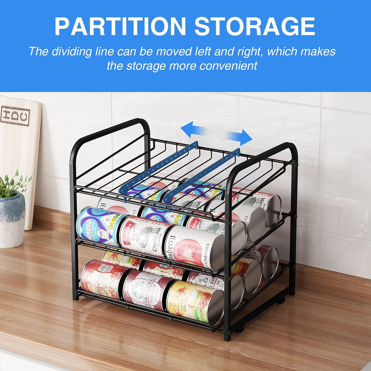 AIYAKA Can Rack Organizer, 3 Tier Stackable Can Storage Dispenser–12.2" D x 16.6" W x 14.5" H,for Food Storage, Kitchen or Pantry, Storage for 36 Cans, Black