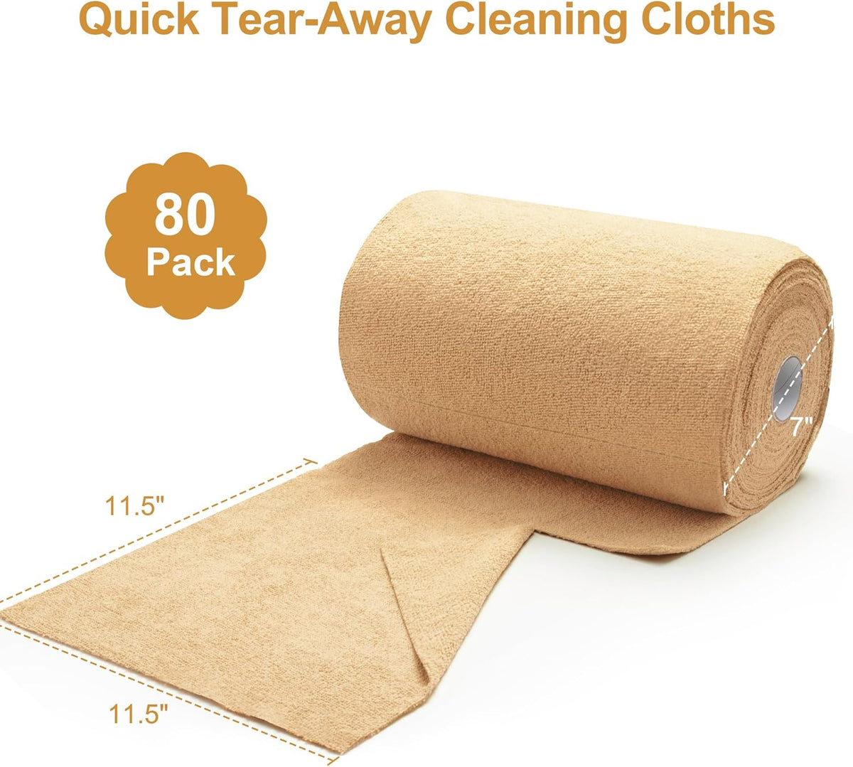 Greenfound Microfiber Cleaning Cloth Roll -80 Pack, 11.5x11.5, Tear Away Towels, Reusable and Washable Rags, Orange