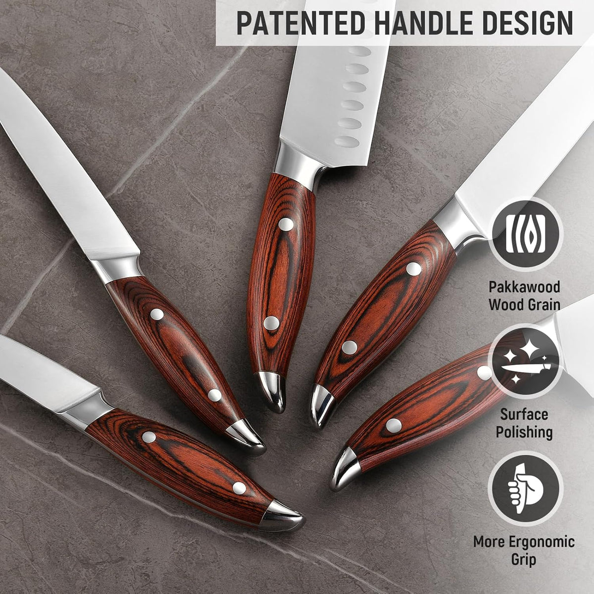 5-Piece kitchen knife set - Ultra-Sharp High Carbon Stainless Steel Blades with Ergonomic Pakkawood Handles, Professional Kitchen Knives Sets, Elegant Gift Box Packaging