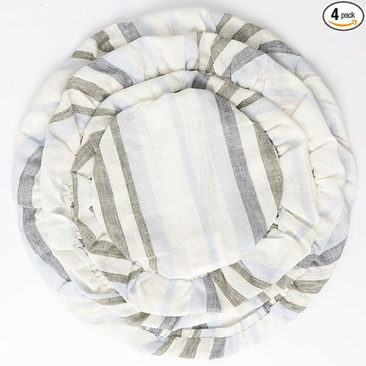 100% Linen Bowl Covers Reusable For Bread Proofing, 4 Pcs Elastic Cloth Fabric Colorful Stripe Bowl Covers, 5.9 * 7.9 * 9.8 * 11.8 Inches, Colorful 2