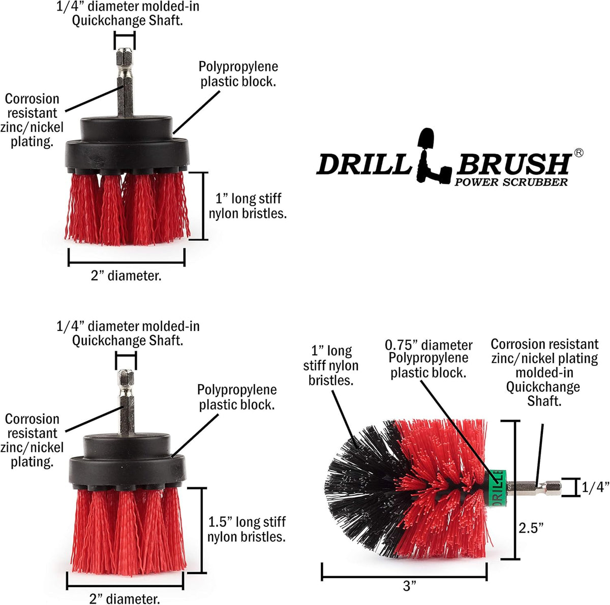 Drillbrush Headstone Cleaning Supplies - Outdoor Power Brush - Fountain Cleaner Tool - Deck Scrubbing Tool - Patio Cleaning Brush - Concrete Garage Floor Cleaner - Granite Scrubber Kit for Drill