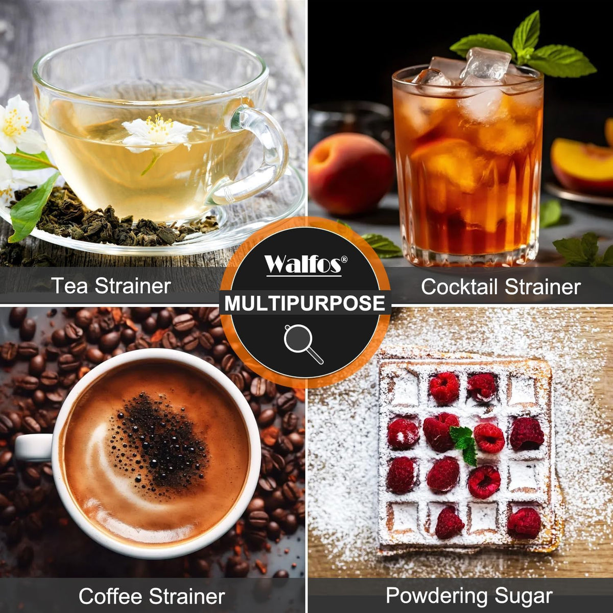 Walfos Mini Fine Mesh Tea Strainer, Stainless Steel Small Sifter with Sturdy Handle, 2.8 Inch Kitchen Metal Sieve for Tea, Coffee, Cocktail, Juice, Sugar and Spices