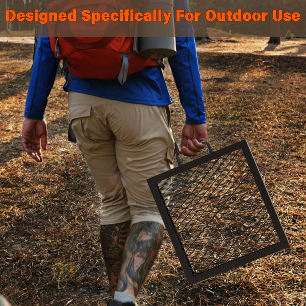 Onlyfire Foldable X-Marks Fire Pit Cooking Grate, Portable Rectangle Campfire Grill Grate with Handles, Heavy Duty Steel Campfire BBQ Grill for Outdoor, 32 inch